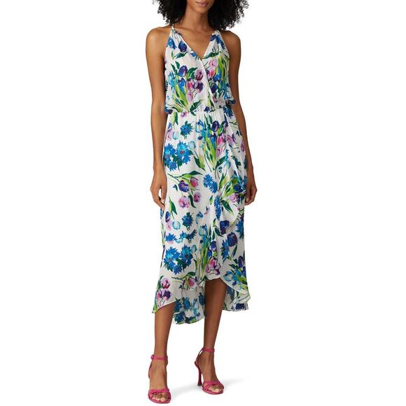 Parker Dottie White Floral Print Silk Blend Sleeveless Midi Dress Size M - Picture 1 of 7